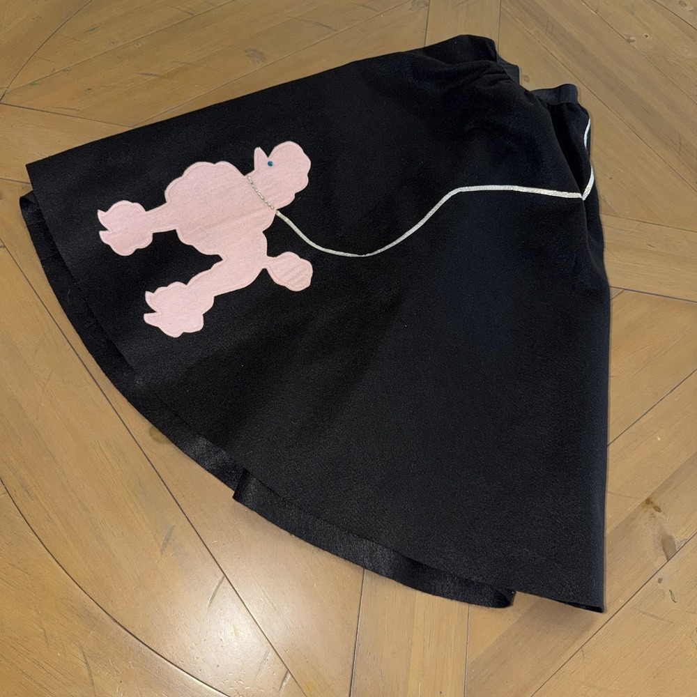 Vintage-Style Black Poodle Skirt with White Graphic and Elastic Waistband